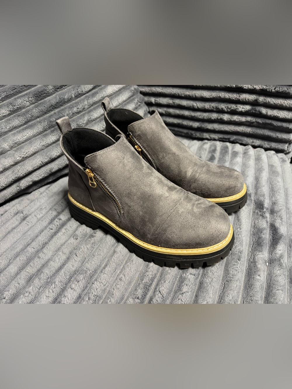 Women’s Gray Faux Suede Booties
